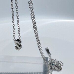 Silver Letter Initial Necklace Stainless Steel Tiny Cable Chain